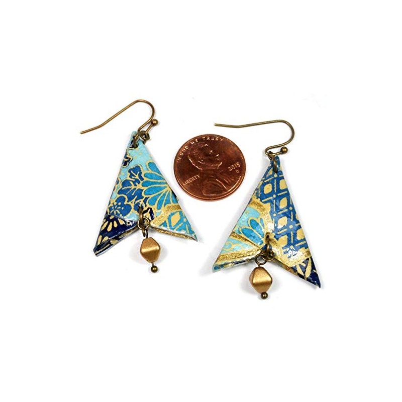 Navy Denim Light Blue Paper Origami Arrowhead and Glass Bead