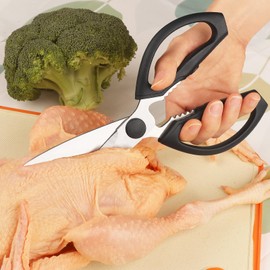 Frepxzlk Kitchen Scissors, Heavy Duty Kitchen Scissors with Sharp Stainless Steel Blades, Dishwasher Safe Cooking Scissors for Cutting Meat, Fish, Vegetables, Black
