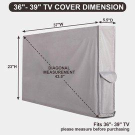PureFit Waterproof Weatherproof Outdoor TV Cover 36"-39" inch for Outside, TV Covers Protector Enclosure for Flat Screen TVs, Fits up to 37"W x 23"H x 5.5"D, Grey