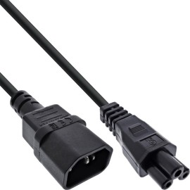 InLine Power Cable C14 Coupling to C5 Plug, Power Cable for Laptop, Projector, Power Supplies, Moulded Plugs, Black, 1 m, 16551