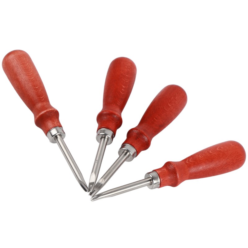 4pcs Leather Edger Professional Trimming Working Kit with Wooden Handle