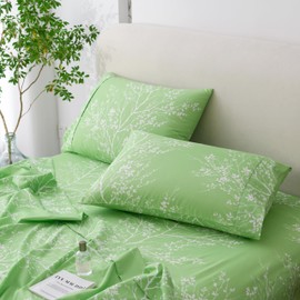 Spirit Linen home King Size Sheets Set - Pure Microfiber 4 Piece Polyester Bed Sheets with Deep Pockets, 90 Thread Count, Fitted Sheet & Pillow Cases, Green/White