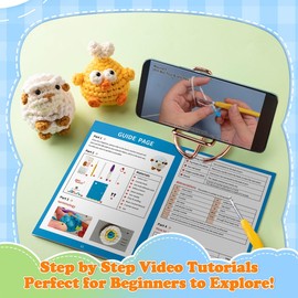 Creachet Crochet Kit for Beginners – 3 Pack Cute DIY Starter Kits for Adults Teens, Creative Christmas Gift, with Step-by-Step Video Tutorials, Farm Animal Patterns-Dog, Chicken, and Lamb