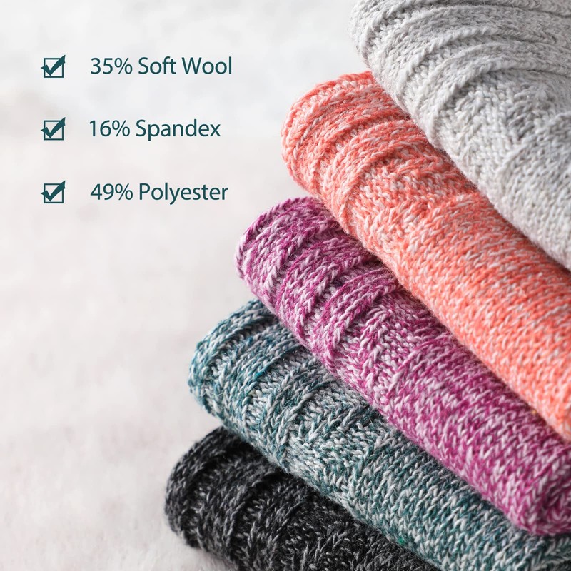 5 Pack Wool Socks for Women - Winter Warm Wool