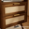 JOONEE Rattan Nightstand with Charging Station,Farmhouse Bedside Table with 2