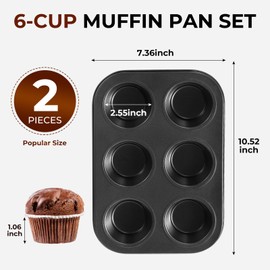 HULBy 2 Pack Premium Carbon Steel Muffin Pan, Nonstick Cupcake Baking Pan - Easy to Clean, Perfect for Muffins, Cupcakes, Cheesecake & Brownies (6-Cup, Black)