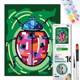 COLORDEMY 2-in-1 Paint by Numbers Kit - Rolled Canvases (20x25cm & 20x20cm), 16 Colours, Brushes & Paints Included - Fun for Adults & Kids, Perfect for Parties or Group Painting (Ladybug Design)