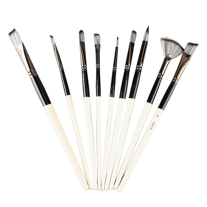 9pcs Gouache Watercolour Brushes Nylon Wool Rustproof Strong Water Absorption