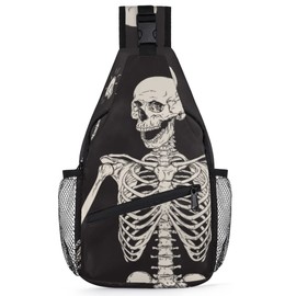 Skeleton Skull Sling Bag Crossbody Backpack Casual Chest Shoulder Daypacks For Cycling Hiking Travel