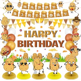 Cartoon Potato Birthday Party Decorations, Potato Party Supplies with Potato Happy Birthday Banner Hanging Swirls Potato Honeycomb Centerpieces for Boys Girls Potato Birthday Baby Shower Party Decor