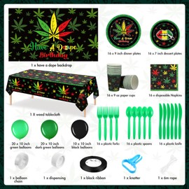 Tiangrid 164 Pcs Weed Party Supplies Have A Dope Birthday Party Decorations Pot Leaves Party Tableware Leaves Plates Napkins 420 Balloons Backdrop for 16 Guests Weed Birthday Party Decor