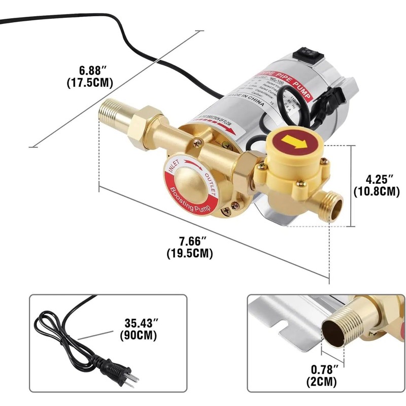 INREPRO 100W 110V Water Pressure Booster Pump 15 PSI Household