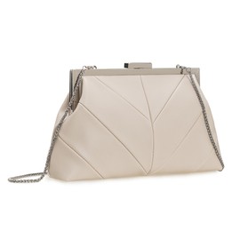 IXEBELLA PU Clutch Purse for Women Dressy Evening Bag Formal Handbag for Wedding, Prom, Cocktail Party (Cream)