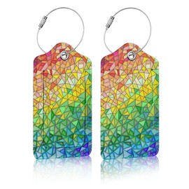 GAMSJM Luggage Tags for suitcases, 2 Pack Colorful Glass Travel Bag Suitcase Labels with Stainless Steel Loop ID Tags Card Baggage Bag Label
