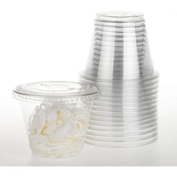 GOLDEN APPLE, 9oz-30sets Clear Plastic Cups with Clear Flat no Hole lids