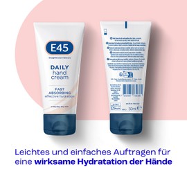 E45 Daily Hand Cream 50 ml - E45 Tägliche Handcreme für sehr trockene Hände - Handfeuchtigkeitscreme für trockene und empfindliche Haut - Nicht fettende Handreparaturcreme Schnell einziehende Formel