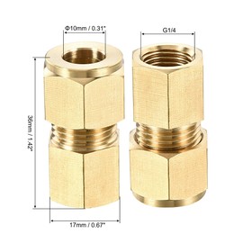 sourcing map Compression Tube Fitting G1/4 Female Thread x 10mm Tube OD Straight Coupling Adapter Brass, Pack of 2