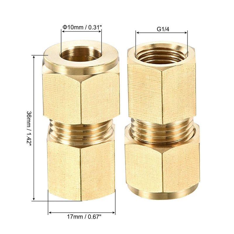 sourcing map Compression Tube Fitting G1/4 Female Thread x 10mm