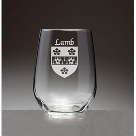 Lamb Irish Coat of Arms Stemless Wine Glasses (Sand Etched)