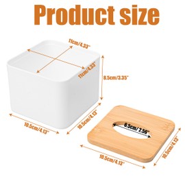 Square Tissue Box Cover 4x4x3 inch, Paper Holders Roll Jar with Bamboo Lid, Dryer Sheet Container for Modern Farmhouse Boho Decor, White Toilet Case, Space-Saving Wood Organized Bathroom