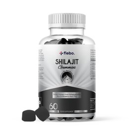 Flebo Pure Himalayan Shilajit Gummies - Formulated with Ashwagandha and Zinc- 50% Fulvic Acid- 60 Two A Day Blackcurrant Flavour- Energy, Stress Relief and Immune Support. Vegan and Halal