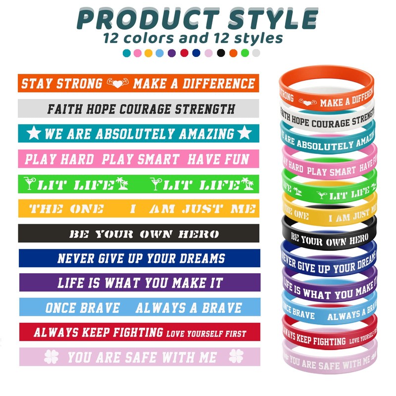 ZIQON 12 Pcs Inspirational Rubber Bracelet Motivational Quote Silicone Bracelets