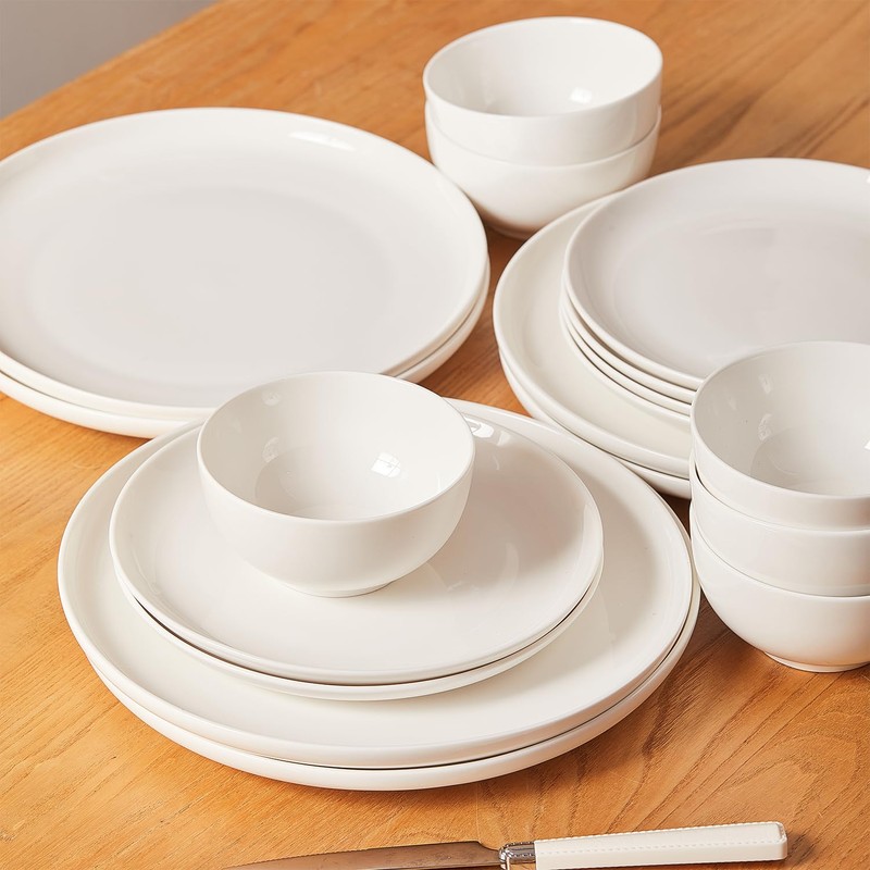 AntoKueh White Ceramic Plates Set of 6, 8.2 Inch Round