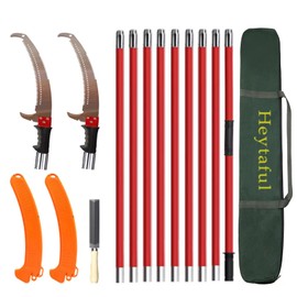 Heytaful Manual Pole Saw 30 FT Extendable Tree Pruner High Branches Trimming for Pruning Palms and Shrubs with Long Handle (Red)