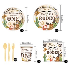 UgyDuky 140Pcs Western Cowboy Party Decorations Tableware Set Wild West Party Supplies, Disposable Paper Plate, Cup, Napkin, Cutlery, Rodeo Party Decorations Dinnerware, Serve 20 Guests