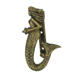 Zeckos Enchanting Antique Bronze Finish Cast Iron Mermaid Door Knocker - Decorative Coastal Fantasy Accent for Front Doors - Intriguing Decor - 5.75 Inches High