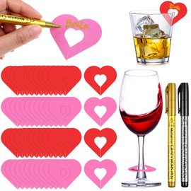 48 Pcs Wine Glass Charms Drink Tags Disposable Paper Tag Cup Identifier Wine Beverage Charms with Marker Pen for Wedding Baby Shower Birthday Holiday Party Champagne Flutes Cocktails(Heart)