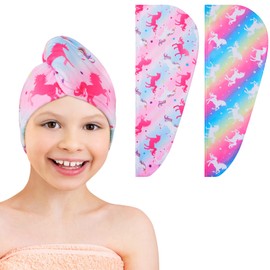 2 Pack Kids Microfiber Hair Towel Girls Turban Hair Towel Wrap Rapid Drying Hair Towel for Women Girls Unicorn Hair Towel wrap Turban Shower Gift for Girls
