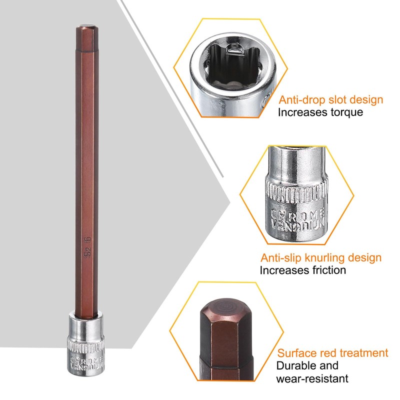 sourcing map 6mm Hex Bit Socket 1/4" Drive SAE S2