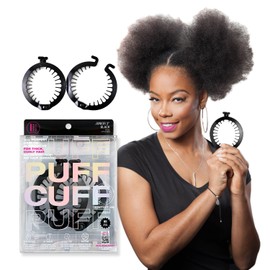 PuffCuff Junior 3" Hair Clamp, For All Natural Curly, Thick, Kinky, Textured, Locs, or Braided Hair, Painless, Damage-Free Styling Tool Made Specifically for Big Hair, Black, 2 Pieces