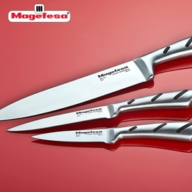MAGEFESA PRISMA - Kitchen Knives Set, extremely strong 3Cr14 stainless Steel, Maximum precision edge, Ergonomic handle, easy Cleaning, 3-Piece set, dishwasher safe