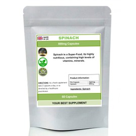 Spinach 800mg Capsules 100% Pure High Strength Super-Food(NoFiller No Additive) (60)