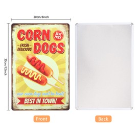 GLOBLELAND Vintage Corn Dogs Tin Sign Fast Food Tin Sign Funny Metal Tin Sign Wall Decoration Tin Painting Tin Signs 12 × 8 Inches for Home, Restaurant, Bar, Cafe, Club, Decoration