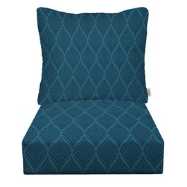 RSH DECOR: Deep Seating Cushion with Pillow Back | 24” x 27” Seat | All-Weather Spun Fabric | Water and Fade-Resistant | Outdoor Chair Cushion Set for Patio Furniture | Fenbrook Blue
