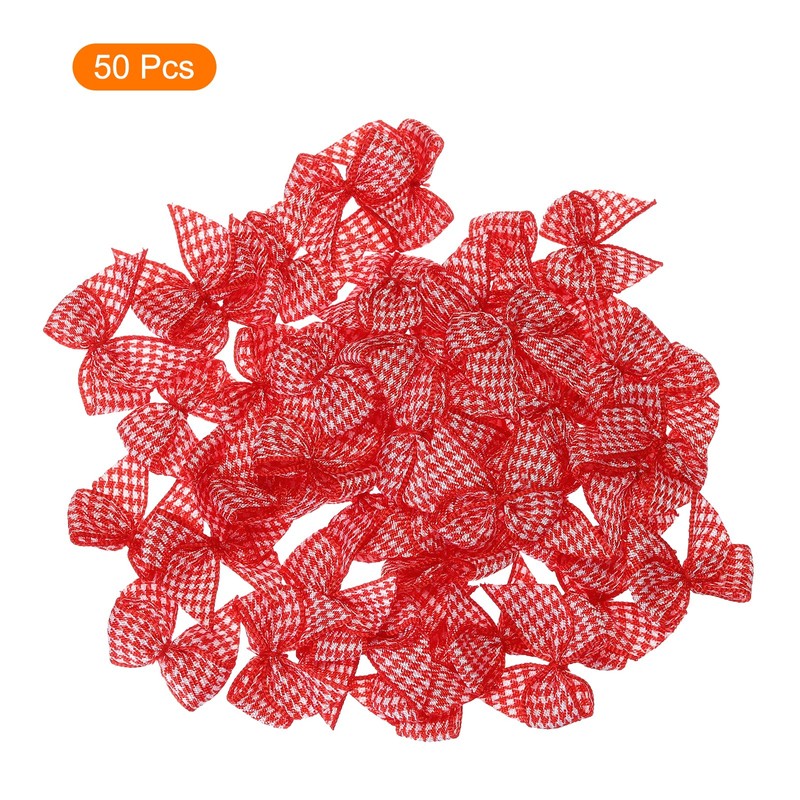 sourcing map 50Pcs Mini Gingham Ribbon Bow 1" Checkered Fabric