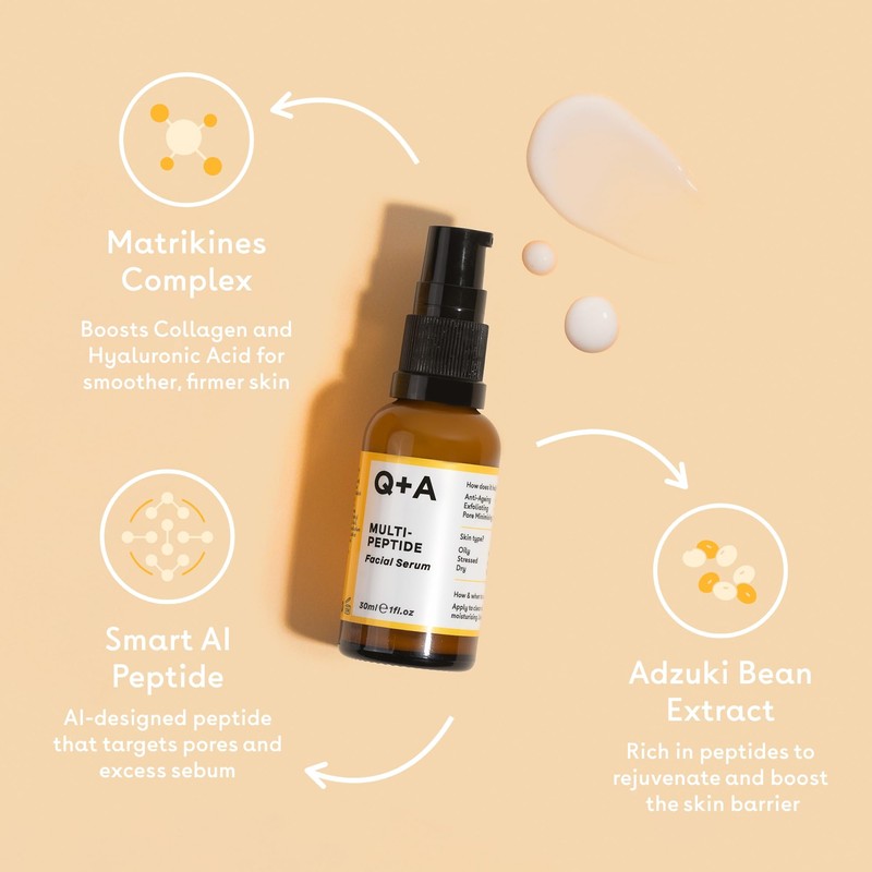 Q+A Multi-Peptide Serum (30ml), Anti-Ageing Face Serum with Polypeptide, Fragrance