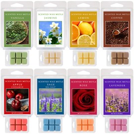 Cubos de Cera Aromática para Derretir, Velas Aromáticas 48 Cubitos(6x8) - Aplicable Lampara para Velas Aromaticas - Aromaterapia Relajante Lavanda, Jazmín y Café, Alivia Estrés y Promueve Sueño