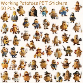 50 Pcs Cute Potato Transparent PET Stickers Pack,Funny Cartoon Potato Man Aesthetic Colorful Decor Gifts for Scrapbooking Supplies Junk Journal Bullet Journals Planners (Man)