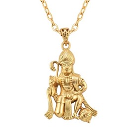 DINJEWEL Lord Religious Mart Shri Hanuman JI/Bajrangbali Pavanputra Gold Vermeil Pendant/Locket For With Chain