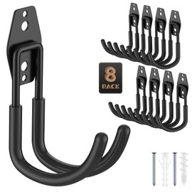 YouthZeal 8 Pack Garage Hooks,5.5x4.1 Inch J-Hooks Medium,Thicken Bold Wall Mount Garage Hooks Heavy Duty for Organizing Tools,Ladders,Bikes,Hose,Bulk Items