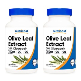 Nutricost Olive Leaf 750mg Oleuropein 20% 90 Capsules 2 bottles, 2 units, 90 tablets / 뉴트리코스트 올리브 리프 750mg 올류로핀 20% 90캡슐 2병, 2개, 90정