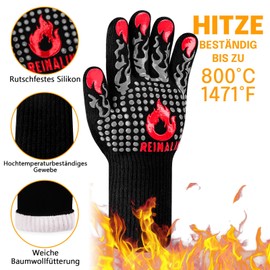 Reinalin Barbecue Gloves, Heat Resistant up to 800°C, Oven Gloves, Oven Gloves, Fireproof Gloves, BBQ Gloves, Cooking Gloves, Baking Gloves, Oven Gloves (S/M, Grey)