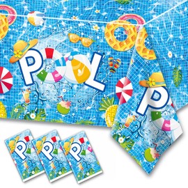 Manteles de fiesta en la piscina, 3 piezas, manteles de plástico para verano, suministros para fiesta de verano, ideal para piscina, decoración de playa, natación hawaiana para cumpleaños, fiesta en