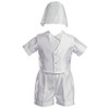 White Embroidered Shantung Chistening Baptism Vest and Short Set with