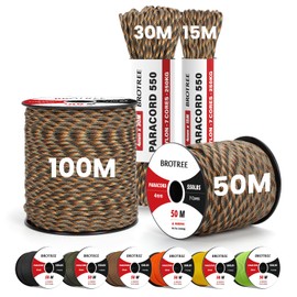 Brotree Paracord Cord 550 Nylon Rope with 7 Strands Parachute Cord Tear-Resistant Core Sheath Rope 250 kg Break-Resistance (Standard, Reflective)