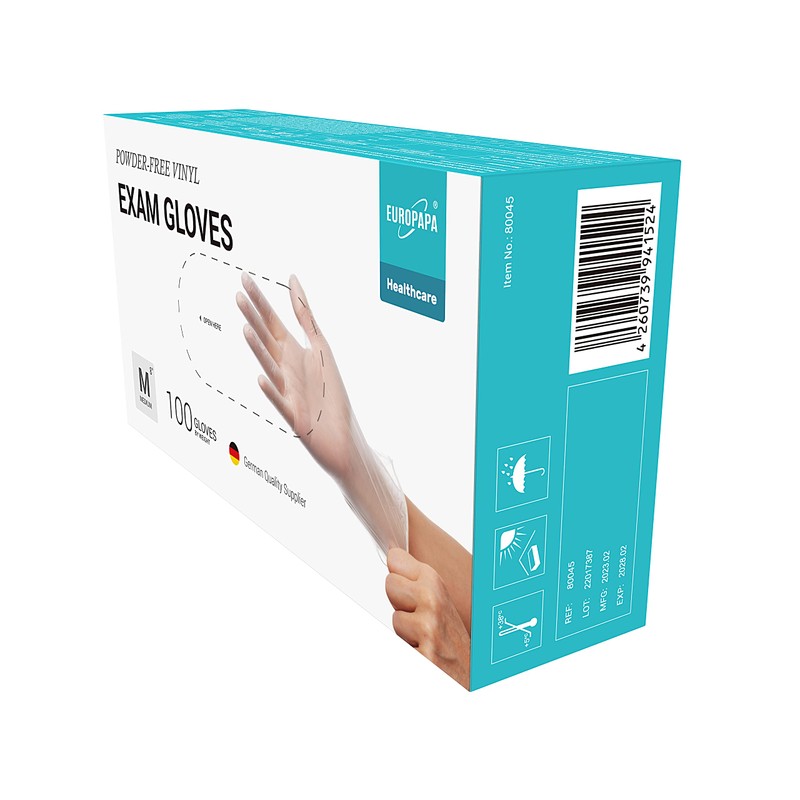 EUROPAPA® 100 x Vinyl Gloves, Disposable Examination Gloves, Latex-Free, Powder-Free,